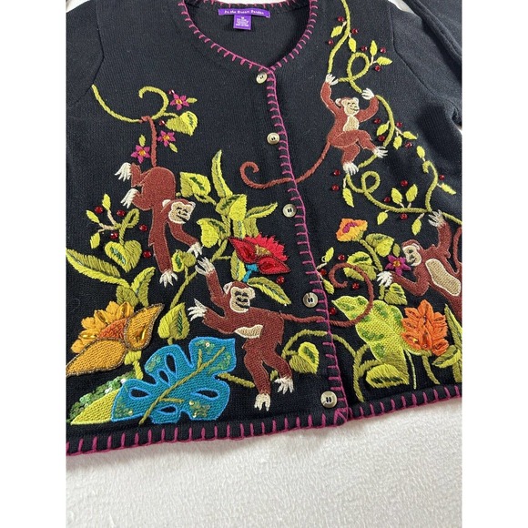 In The Dream Garden Vintage Monkey Jungle Cardigan Sweater Medium - Picture 2 of 7